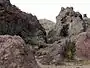 Large deposits of volcanic rock in Jawbone Canyon