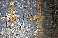 Lion-headed God Appademak with Pharaoh Taharqa (right) in the Jebel Barkal Temple of Mut