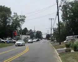 Southbound on Five Points Road approaching the center of Jerseyville at Route 33 Bus.