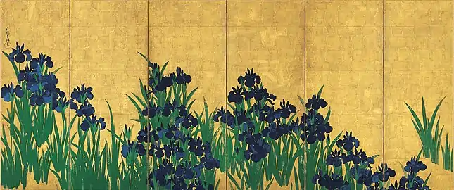 Irises by Ogata Kōrin (left panel), National Treasure