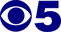 A CBS eye in blue next to a thick sans serif "5", also in blue.