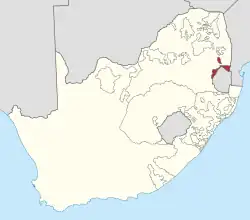 Location of KaNgwane (red) within South Africa (yellow).