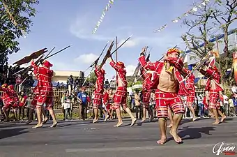 Manobo kalasag and spears during the 2016 Kaamulan Festival