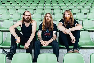 Kadavar at Maifeld Derby, 2016. From left to right: Simon Bouteloup, Christoph Lindemann and Christoph Bartelt.