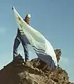 Estonian mountaineer Kalev Muru with the flag of the Soviet sports society Kalev in 1984