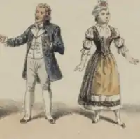 older man and younger woman in smart early 19th century French costumes