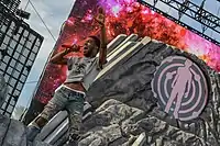 American rapper Kid Cudi performing live in 2014.