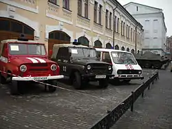 RAF-2203 (far right) that was used during the liquidation procedure of the Chernobyl Disaster