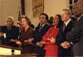 Martin Luther King Sr., Rosalynn Carter, Andrew Young, Coretta Scott King, and Jimmy Carter at the Ebenezer Baptist Church in 1979