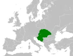 The Kingdom of Hungary (green) in 1190