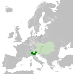 The Kingdom of Lombardy-Venetia (green) and the Austrian Empire (light green) in 1815