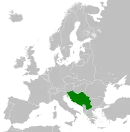 Map highlighting the location of Yugoslavia