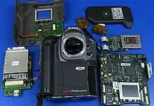 The main components inside the Kodak DCS315 DSLR camera with Nikon Pronea 6i body