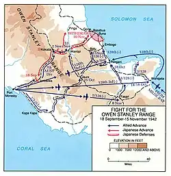 A map depicting the Owen Stanley Ranges