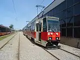 Konstal 105Na tram parked at the depot