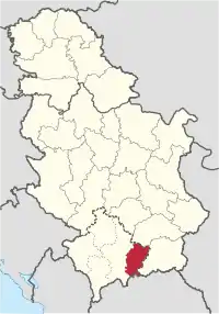 Location of Kosovo-Pomoravlje District in Serbia