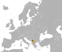 Map indicating locations of Kosovo and North Macedonia