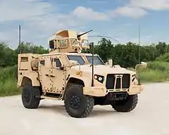 Oshkosh L-ATV in M1278 Heavy Guns Carrier JLTV configuration with Objective Gunner Protection Kit (OGPK)