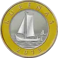 Traditional boat of Curonian Lagoon with weathervane, commemorated on 2 litai coin in 2013