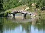 Japanese-style bridge in the East Lagoon in Marquette Park