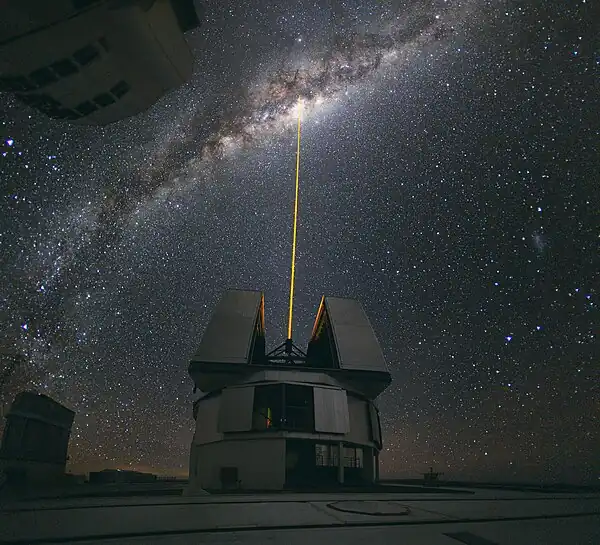 Beam of the laser guide star facility at VLT's  Yepun Unit