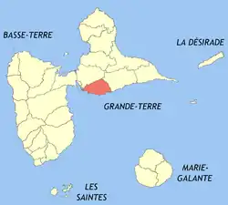 Location of the commune (in red) within Guadeloupe