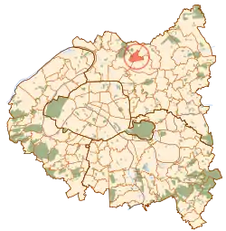 Location (in red) within Paris inner suburbs