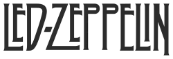 The name Led Zeppelin in irregular capitals in black and white