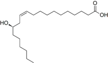 Stereo, skeletal formula of lesquerolic acid (Z,R)