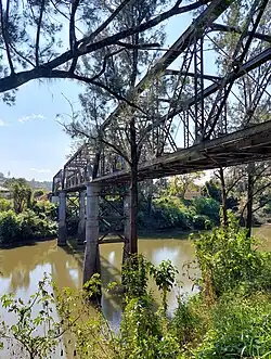 The heritage listed Leycester Creek railway bridge, from the Union Street end