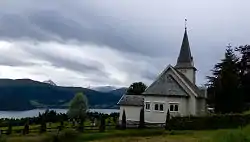 View of the local church, looking towards the fjord