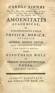 Title page of volume one of Amoenitates Academicae