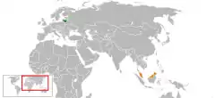 Map indicating locations of Lithuania and Malaysia