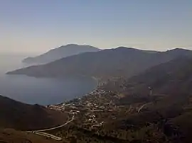 View over Livadia, the port and main village on Tilos