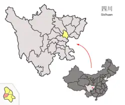 Location of Daying County (pink) within Suining City (yellow) and Sichuan