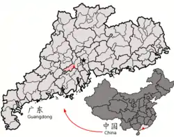 Location of Gaoming District in Foshan and Guangdong