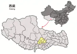 Location of Lhasa prefecture-level city jurisdiction in the Tibet Autonomous Region