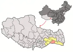 Location of Mêdog County within Tibet