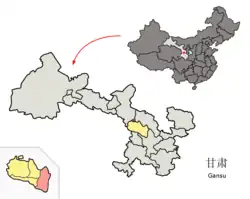 Location of Yuzhong County (red) in Lanzhou City (yellow) and Gansu