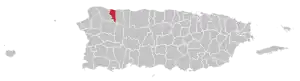 Map of Puerto Rico highlighting Quebradillas Municipality