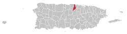 Map of Puerto Rico highlighting Vega Alta Municipality