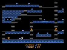 Screenshot of the playfield for Lode Runner running on the Atari 2600. From the ZeroPage Homebrew Twitch livestream premiere.