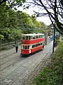 London tram leaving the depot.