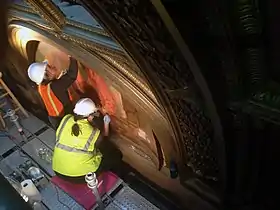 Restoration/conservation work being done on the lunette