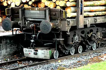 Timber wagon on rollbocks