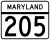 Maryland Route 205 marker