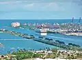 Large portion of the causeway. Fisher Island and Port of Miami are in the background.  Watson Island is in the foreground.