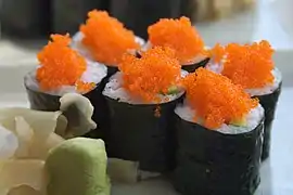 Makizushi topped with tobiko