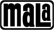 Logo of the company: the word "Mala" in black inside of a rounded rectangle.