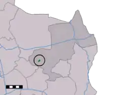 The town centre (dark green) and the statistical district (light green) of Saasveld in the municipality of Dinkelland.